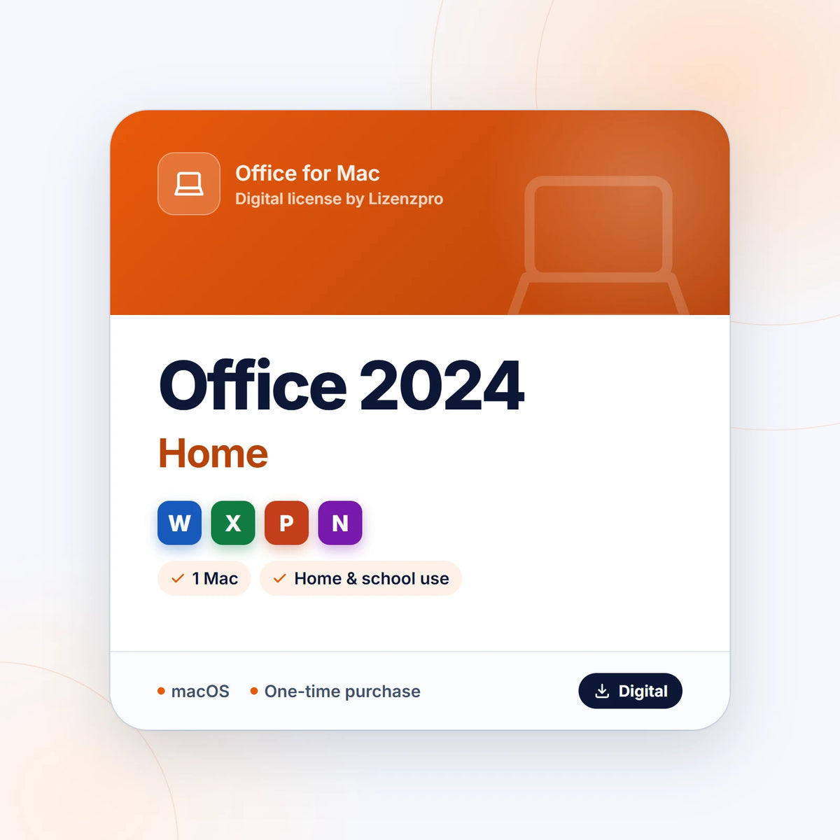 Office Home 2024 for Mac digital license with Word, Excel, PowerPoint and OneNote