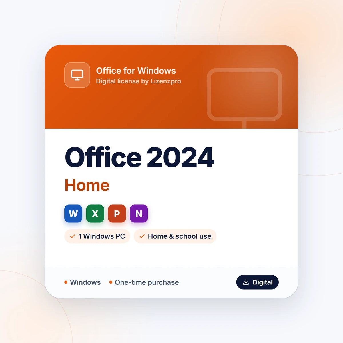 Office Home 2024 for Windows digital license with Word, Excel, PowerPoint and OneNote