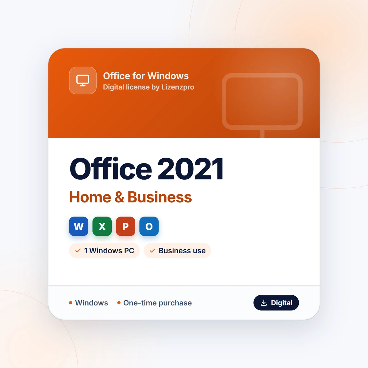Office Home & Business 2021 for Windows digital license with Word, Excel, PowerPoint and Outlook