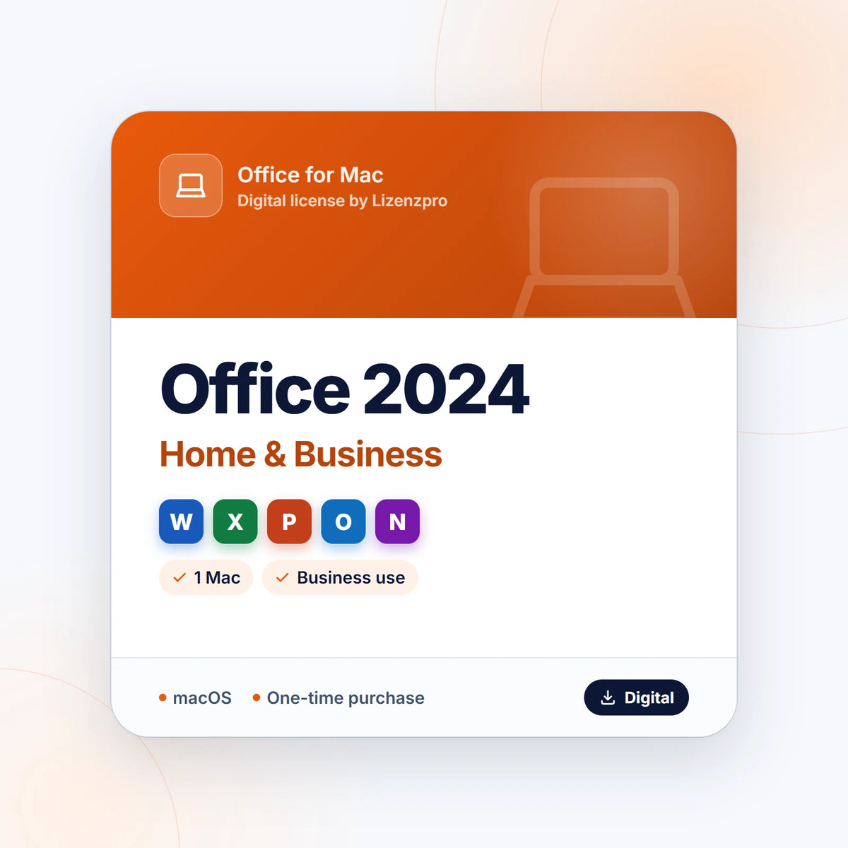 Office Home & Business 2024 for Mac digital license with Word, Excel, PowerPoint, Outlook and OneNote