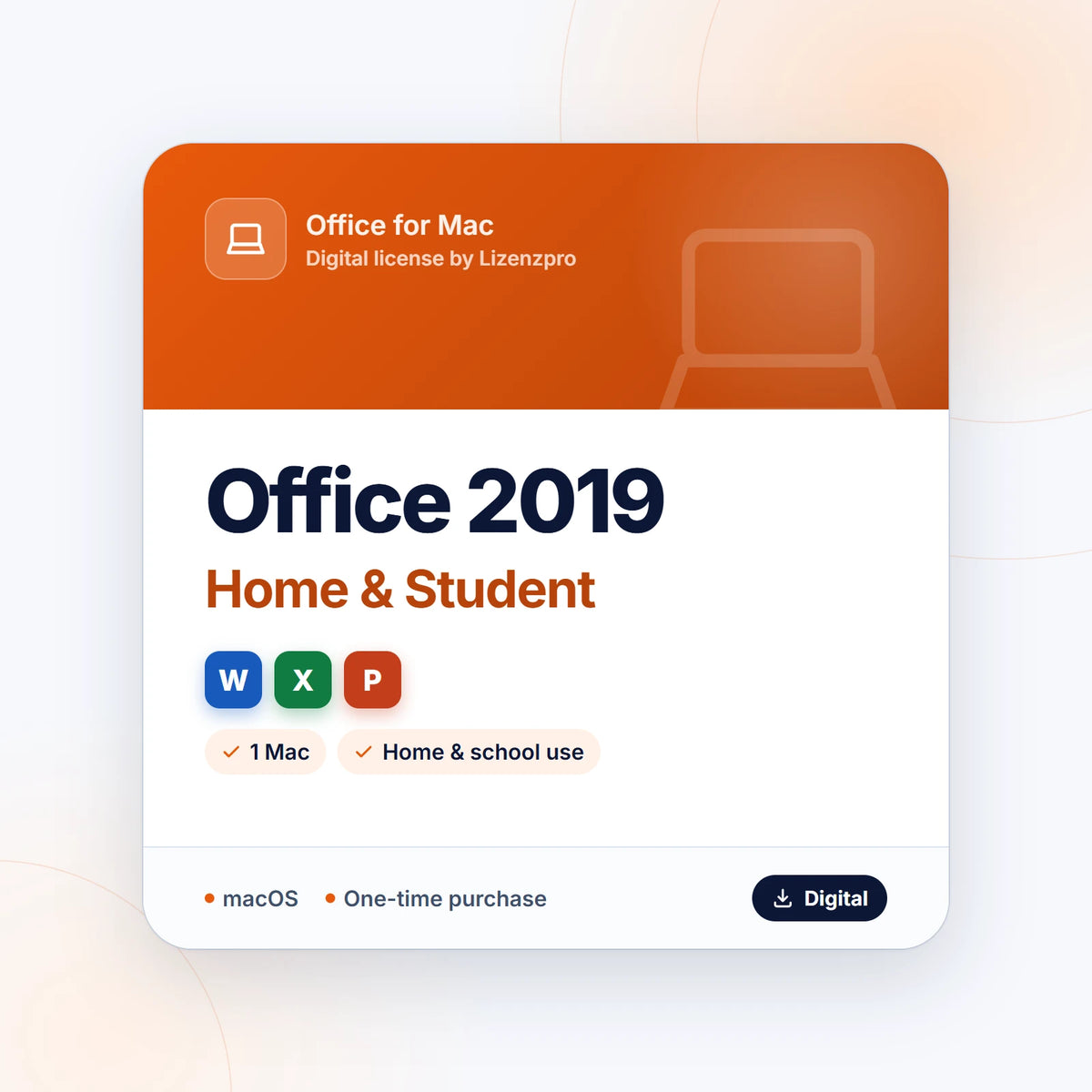 Office Home & Student 2019 for Mac digital license with Word, Excel and PowerPoint