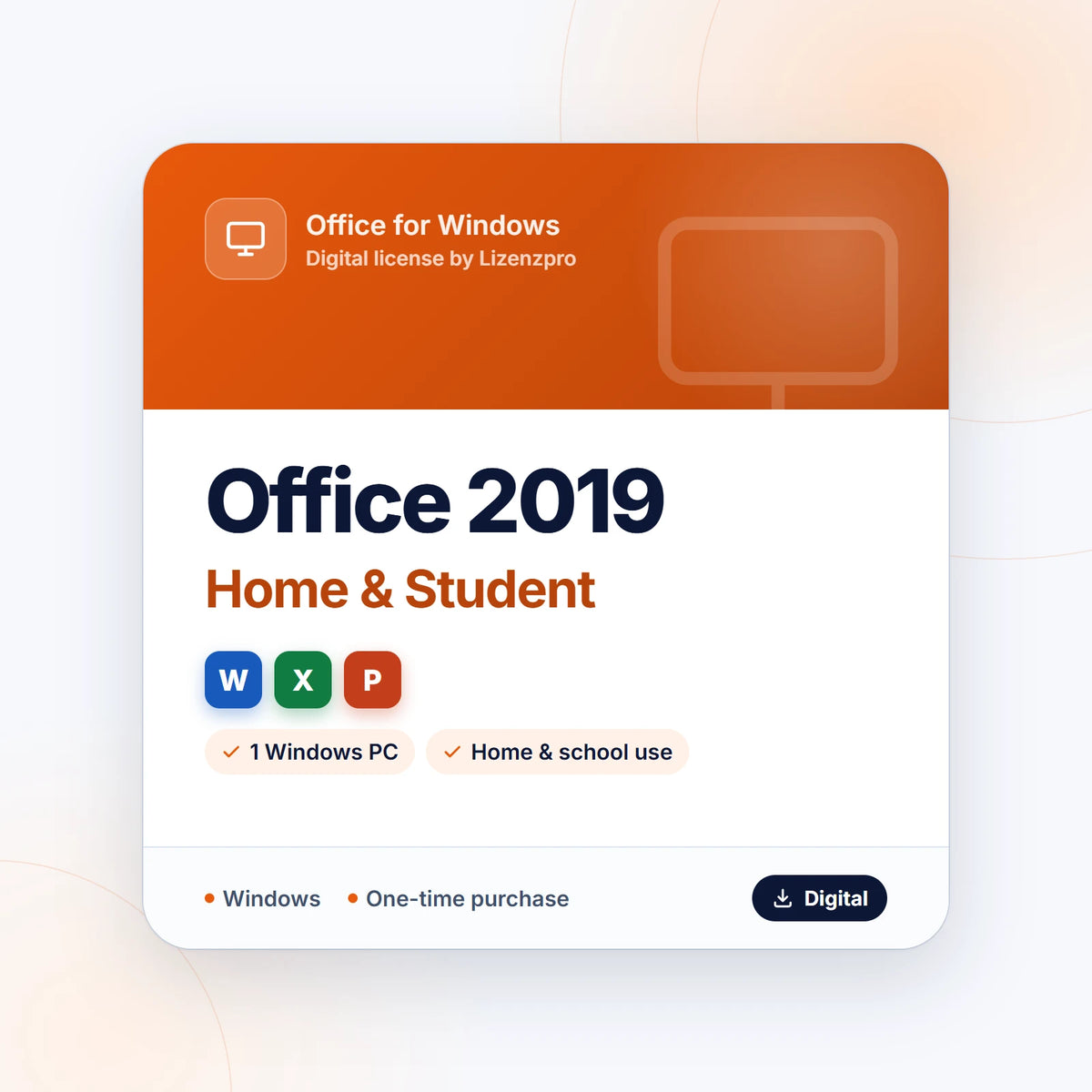 Office Home & Student 2019 for Windows digital license with Word, Excel and PowerPoint