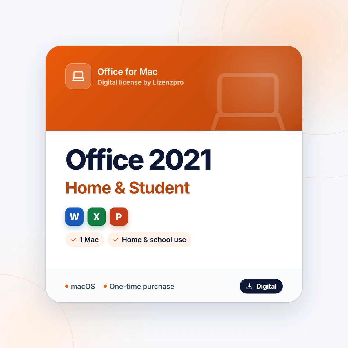Office Home & Student 2021 for Mac digital license with Word, Excel and PowerPoint