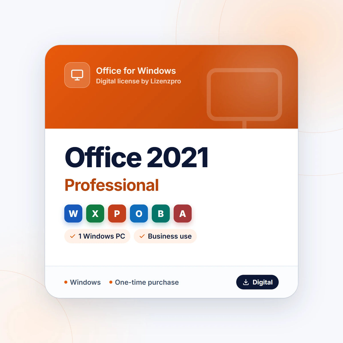 Office Professional 2021 for Windows digital license with Word, Excel, PowerPoint, Outlook, Publisher and Access