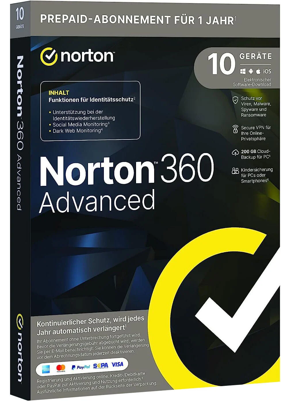 Licenza digitale Norton 360 Advanced, confezione del prodotto