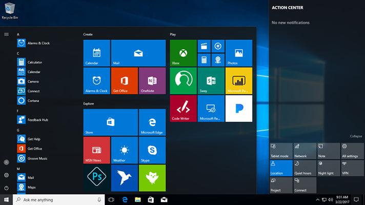 Menú Inicio de Windows 10 Pro con iconos dinámicos